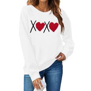 Valentines Heart Sweatshirts For Women Love Sweatshirt Cute Heart Graphic Sweater Casual Patch Pullover Tops White XL