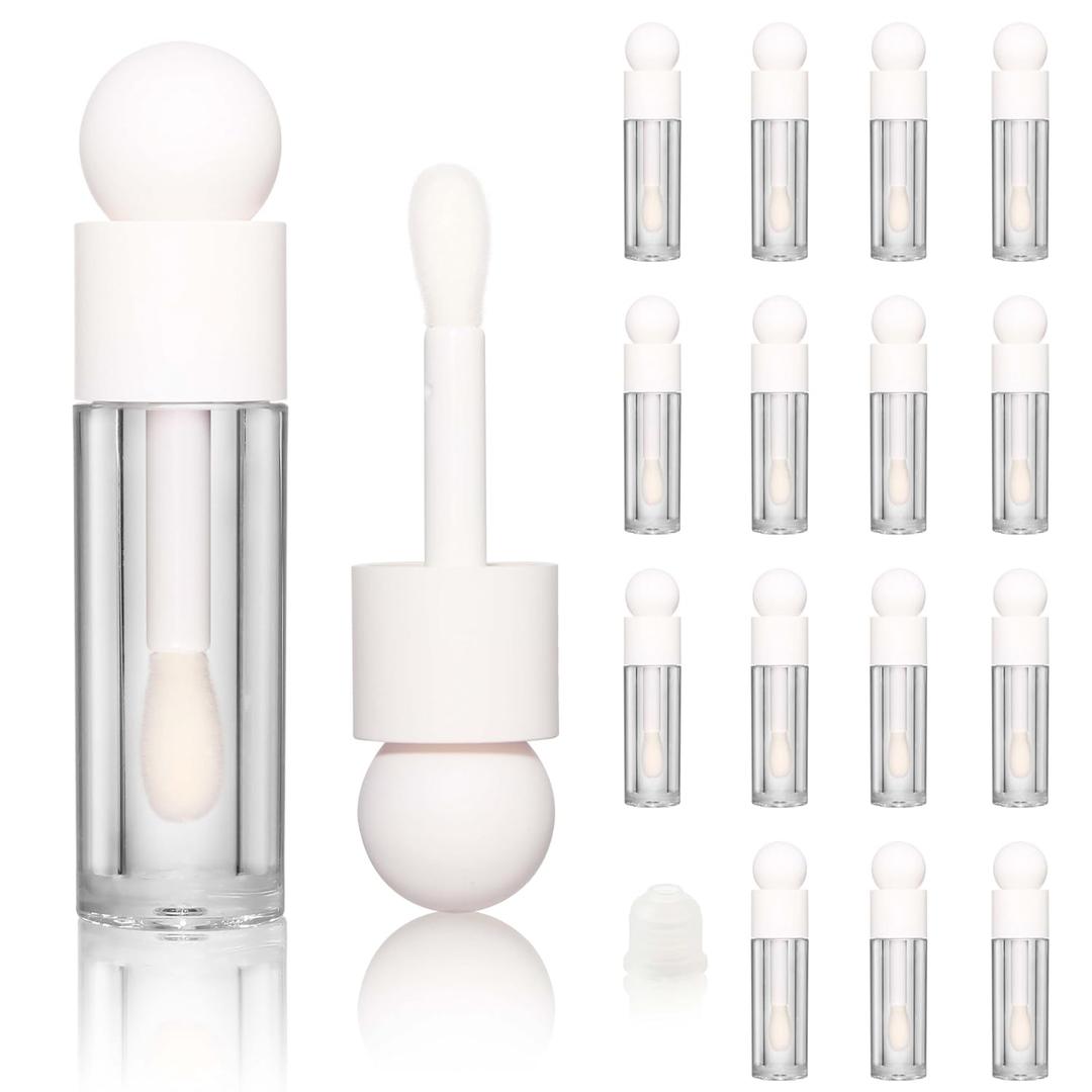 COSIDEA 16pcs Empty 5ml white lip gloss tubes with big wand large 0.17 oz deo foot brush lipgloss tube container for lip oil