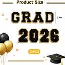 Upgraded 32 PCS Grad 2026 Letter Patches Self Adhesive, 2.1 Inch Iron on Patches Sew on Chenille Letter Patches with Glitter, Graduation Embroidered Applique for DIY Tees Bags Lei Grad Decor (Black)