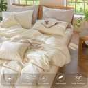 MooMee Bedding Duvet Cover Set 100% Washed Cotton Linen Like Textured Breathable Durable Soft Comfy (Solid Cream White, King 104"x90")