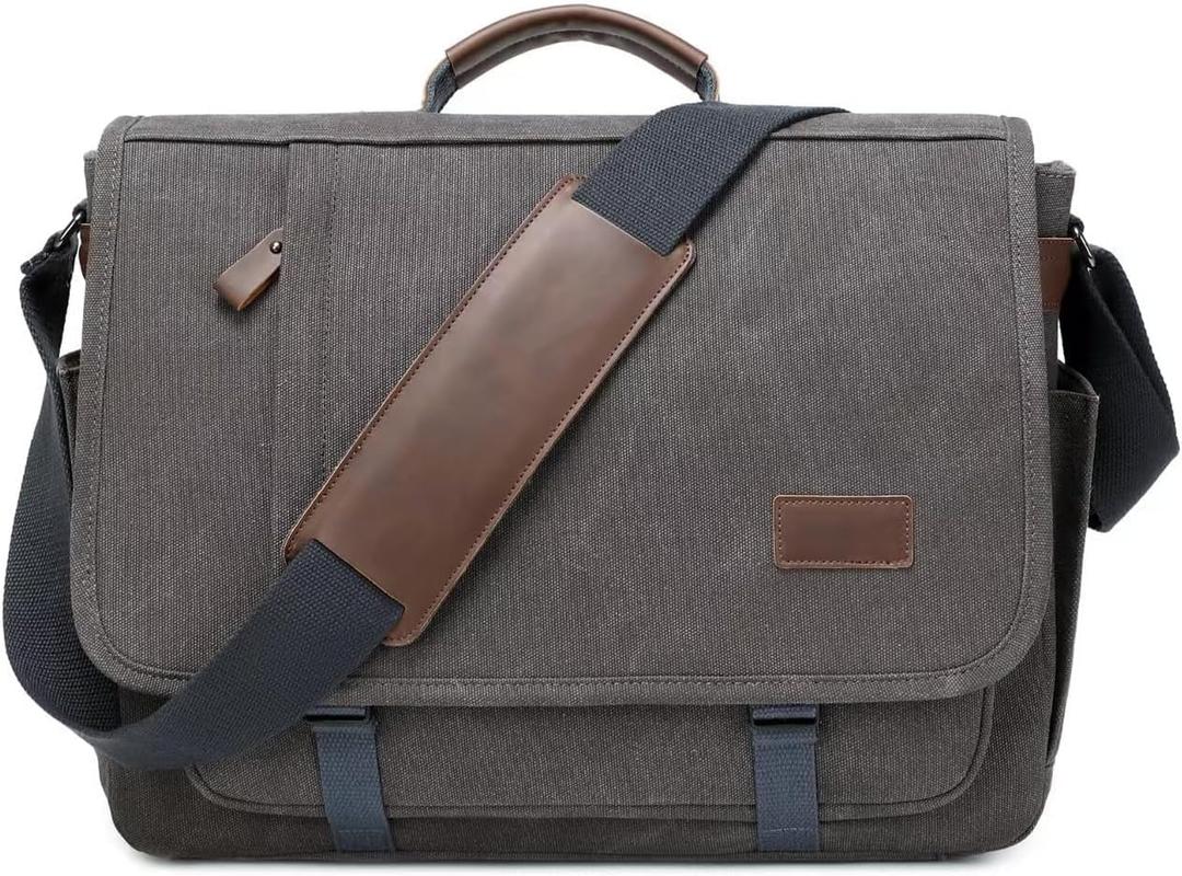 Laptop Messenger Bag for Men, 17-inch Water-resistant Canvas Laptop Shoulder Business Briefcase Bag