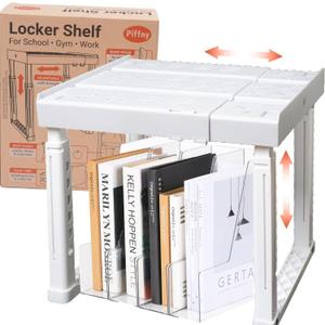 Piffny Locker Organizer Shelf Adjustable Width and Height, Stackable, Ideal Locker Shelf for School, Office, Gym Lockers, or Even Kitchen Cabinets & Under Sink Organization (White 1 Pack)