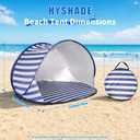 2 Person Pop up Beach Tent Sun Shelter, 59"x59"x37.4", Blue & White