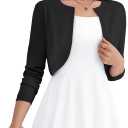 OmicGot Womens Long Sleeve Black Bolero Shrug Open Front Knit Cropped Cardigan XL