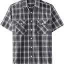 JOGAL Mens Plaid Short Sleeve Button Down Western Shirts with Pockets | Western Cowboy, Work Shirts, Button Up, Classic Plaid, Two Pockets, Regular Fit, Y2K, Flannel, Daily Wear, Casual, Summer (Black, XXL)