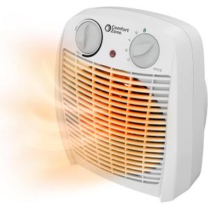 Comfort Zone Personal Space Heater, 750/1500W Fan-Forced Electric Heater, Adjustable Thermostat, Tip-Over & Overheat Protection, Cool-Touch, Portable Indoor Heater for Home & Office (White)