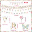 Flower Birthday Decorations,Floral Birthday Banners,with Flower Bouquet Garland, Party Decorations for Girls Women