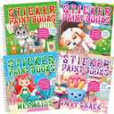 4Pcs Paint by Sticker Books Sticker by Number Books Activity Puzzle Book Craft Art Gift with Mermaid Cat Dog Silly Snack 32 Pictures Sticker by Number Book Set Party Favors