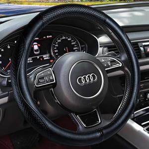 Haokay Heavy Duty Pure Cowhide Steering Wheel Cover, Genuine Leather Steering Cover with 15 Inches Universal Fit (BLACK-6)