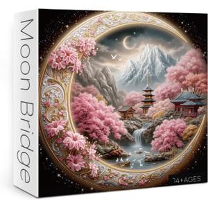 Beautiful Flower Blossom Landscape Puzzles for Adults 1000 Pieces Nature, Pretty Floral Moon Bridge Scenery Art Jigsaw Puzzles, Impossible Hard Difficult Challenging Aesthetic Garden Puzzle