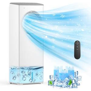 Evaporative Air Cooler, 3-IN-1 Swamp Cooler 24ft/ s, Portable Air Conditioners Windowless w/ Remote, 15H Timer, 80°Oscillation, Water Tank, 3 Ice Packs, Ac Cooling Fan for Indoor Room Bedroom White