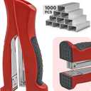 Stand-Up Stapler with 1000 Standard 1/4" Staples, Handheld Ergonomic Soft Grip 2-in-1 Vertical & Flat-Use Desktop Full Strip Stapler for Office, Home, School, Business & Classroom Supplies  Red