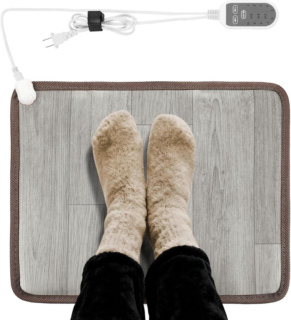 15.7x19.7in Heated Floor Mat - Foot Warmer Under Desk, 110V Electric Heating Pad with 3 Timers & 10 Adjustable Temperatures for Winter Home Office (Gray)