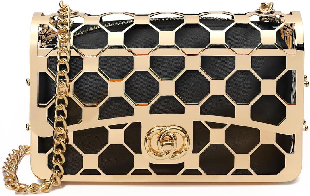 CARIEDO Women Evening Bag Elegant Clutch Purse Exquisite Velvet Metal Hollow out Handbags Prom Wedding Party (5700black)