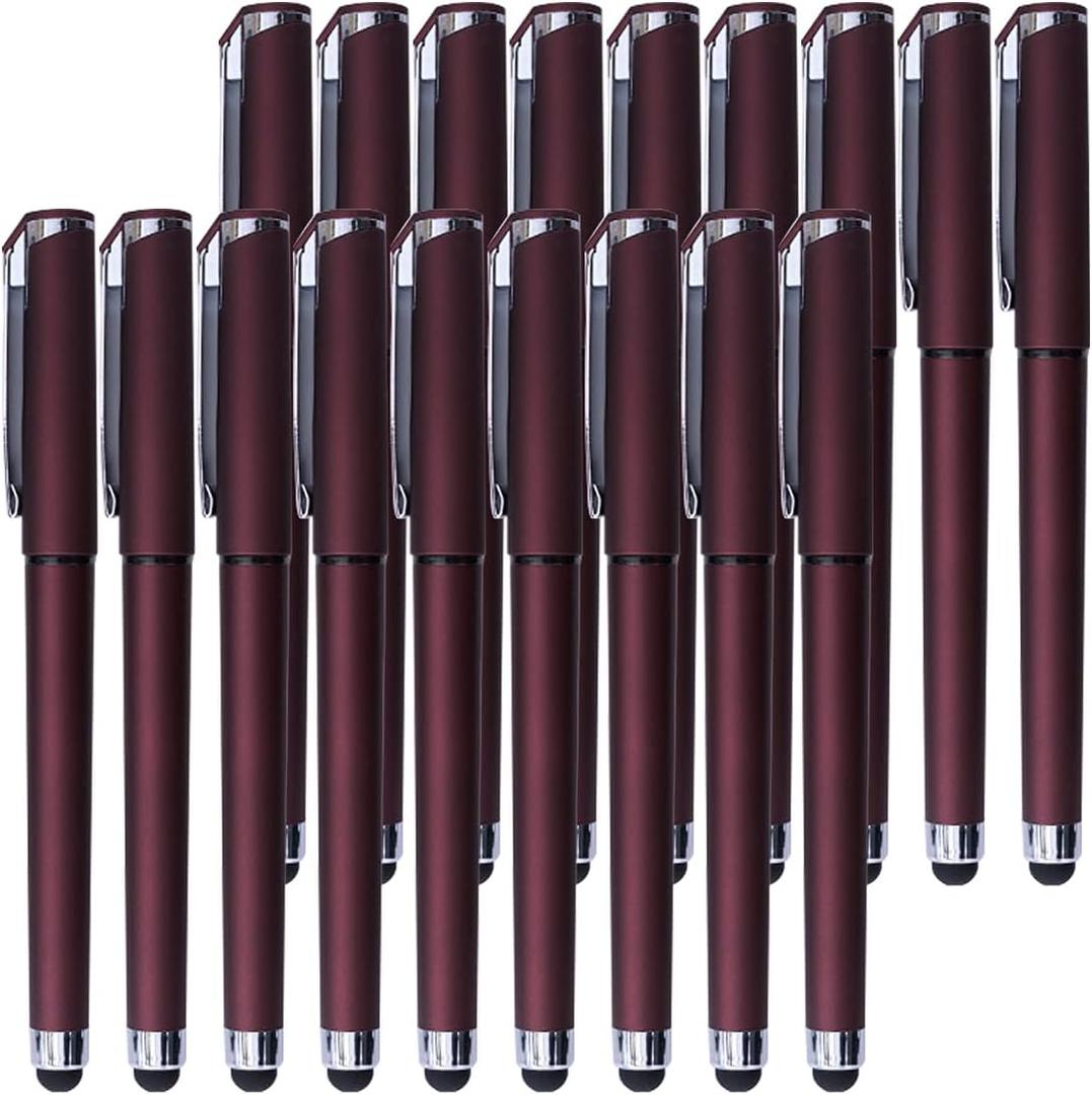 Black Gel Ink Rollerball Pens 1.0mm Gel Pens 2-in-1 stylus Pens 1.0mm Medium Point Pen for Office, Black gel ink(18 Pack-Dark red)