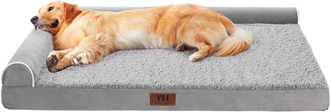 Orthopedic Dog Beds Extra Large Sized Dog, Pet Sofa Bed with Removable Washable Cover, Egg Foam Support, Bolster Cushion for Comfortable Sleep, Waterproof & Non-Slip Bottom Bed (Light Grey)