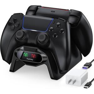Fachixy Controller Charger for PS5, with 2-Hour Fast Charging chip, PlayStation 5 Charging Station with US Power Adapter and Cable, with LED Charging Status Indicator Light, Black (Pro)