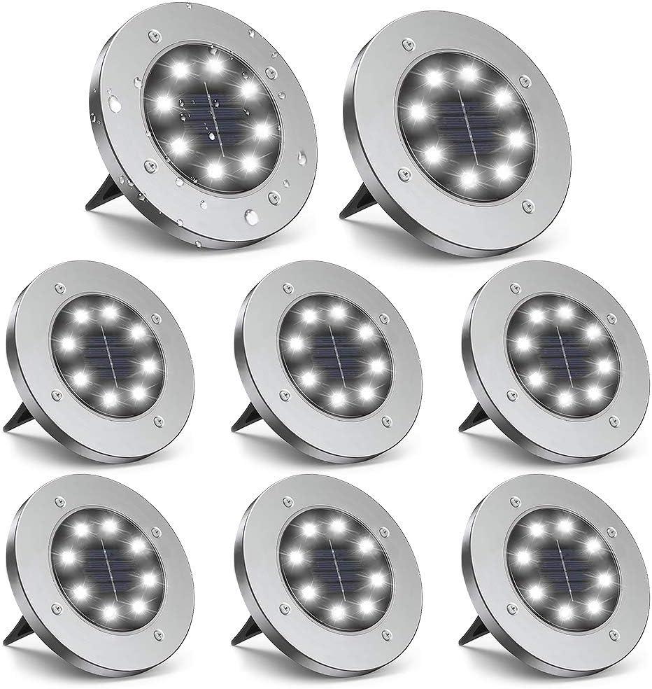 ZGWJ 8 Pack Solar Ground Lights,8 LED Upgraded Outdoor Garden Lights Landscape Lighting for Lawn Pathway Yard Deck Patio Walkway White