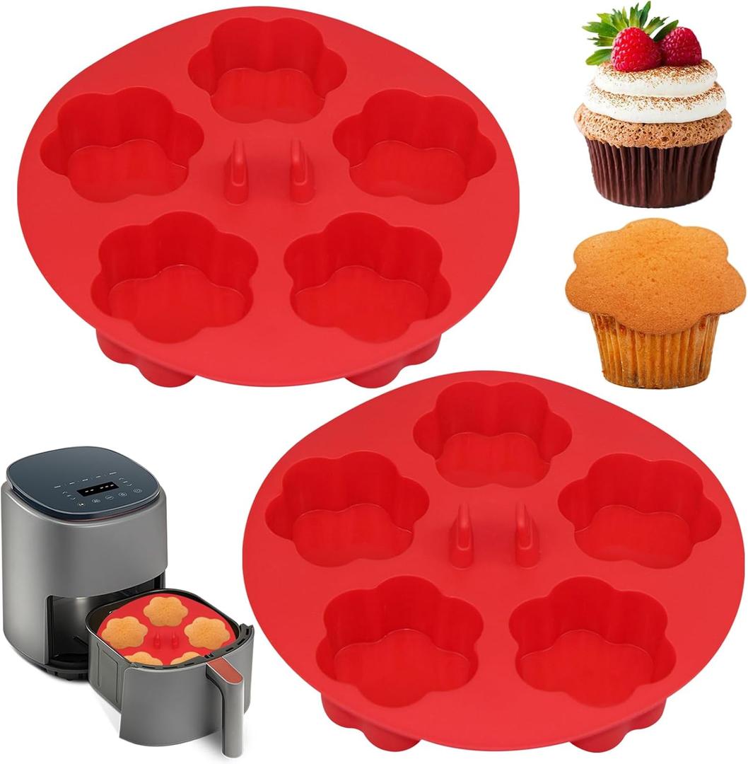 2 pieces Silicone Air Fryer Muffin Pan Egg Bite Mold for Oven Baking,Mini Muffin Tins Cups Cake Tray for Air Fryer Liners Basket Instant Pot Accessories Baking Muffin Cakes Pancake Quiche (Flower: 2 pcs)