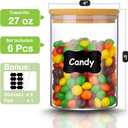 Gencywe Glass Storage Jars with Airtight Bamboo Lid, 27 OZ Food Storage Jar with Labels, Airtight Glass Canisters, Clear Kitchen Container for Candy, Cookie, Rice, Coffee Beans, Snacks, Spices