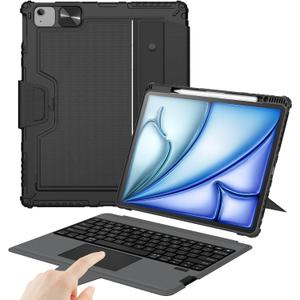 Nillkin Keyboard Case for iPad Air 13-inch (M3 2025/M2 2024), iPad Pro 12.9-inch (6th/5th/4th/3rd Gen) Rugged Case with Detachable Keyboard, Magic Trackpad, Portrait/Landscape Stand, Black