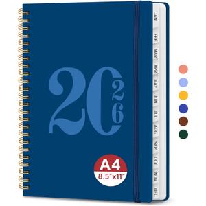 2026 Planner, Weekly and Monthly Calender Planner, Jan 2026 to Dec 2026, Hardcover 2026 Calendar Book with Tabs & Inner Pocket, Office Home School Supplies for Women & Men - A4 (8.5" x 11"), Navy Blue