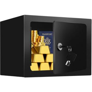 0.23 Cub Small Safes for Home, Steel Security Lock Box with Spare Keys and Anchor Design, Hidden Safe Box for Money Medicine Valuables