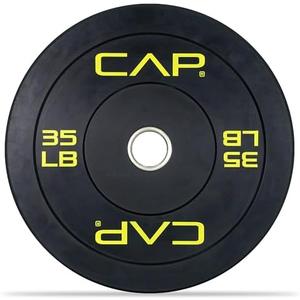 CAP Barbell 35 Lb Rubber Olympic Bumper Plate | With Yellow Logo, Black (Pair of 2)