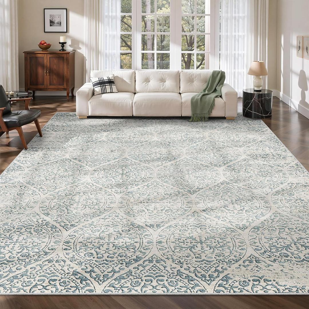 Soalmost 9x12 Area Rugs for Living Room, Moroccan Trellis Washable Soft Rug