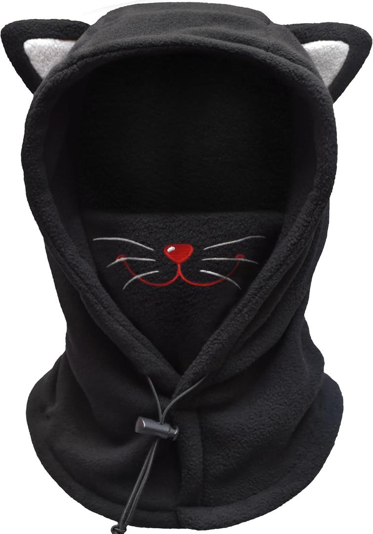 BLUEMARS Kids Winter Hat Balaclava, Fleece Cold-Weather Hood for Boys & Girls School and Outdoor Snow Play (Medium, Cat)