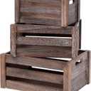 Large Vintage Brown Wooden Crates For Dispaly,Set Of 3 Wood Crates With Handles,Rustic Handmade Wood Boxes For Storage Or Display,Solid Wood Decorative Boxes (Rustic Brown)
