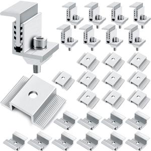1.06 Inch Solar Panel Bracket Aluminum Solar Mid Clam with Mounting Brackets 32-50 mm Clamps Adjustable End Panel Clamps(28 Pieces)
