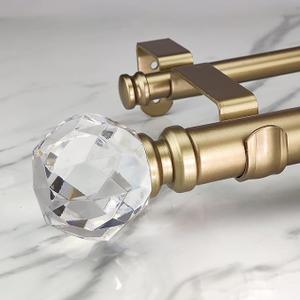 Double Curtain Rod Set: Diameter Luxury Gold Curtain Rods, 15.8" Adjustable Gold Drapery Rod with Crystal-clear Faceted Finials for 1 Pack