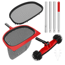 Swimming Pool Cleaning Kit Including 5.7 Feet Aluminum Pool Pole 4-Segment & Rotatable Pool Brush with Round End & Pool Leaf Rake Fine Mesh Net,Replaceable Pool Cleaning Leaf Skim Net-Fast Cleaning