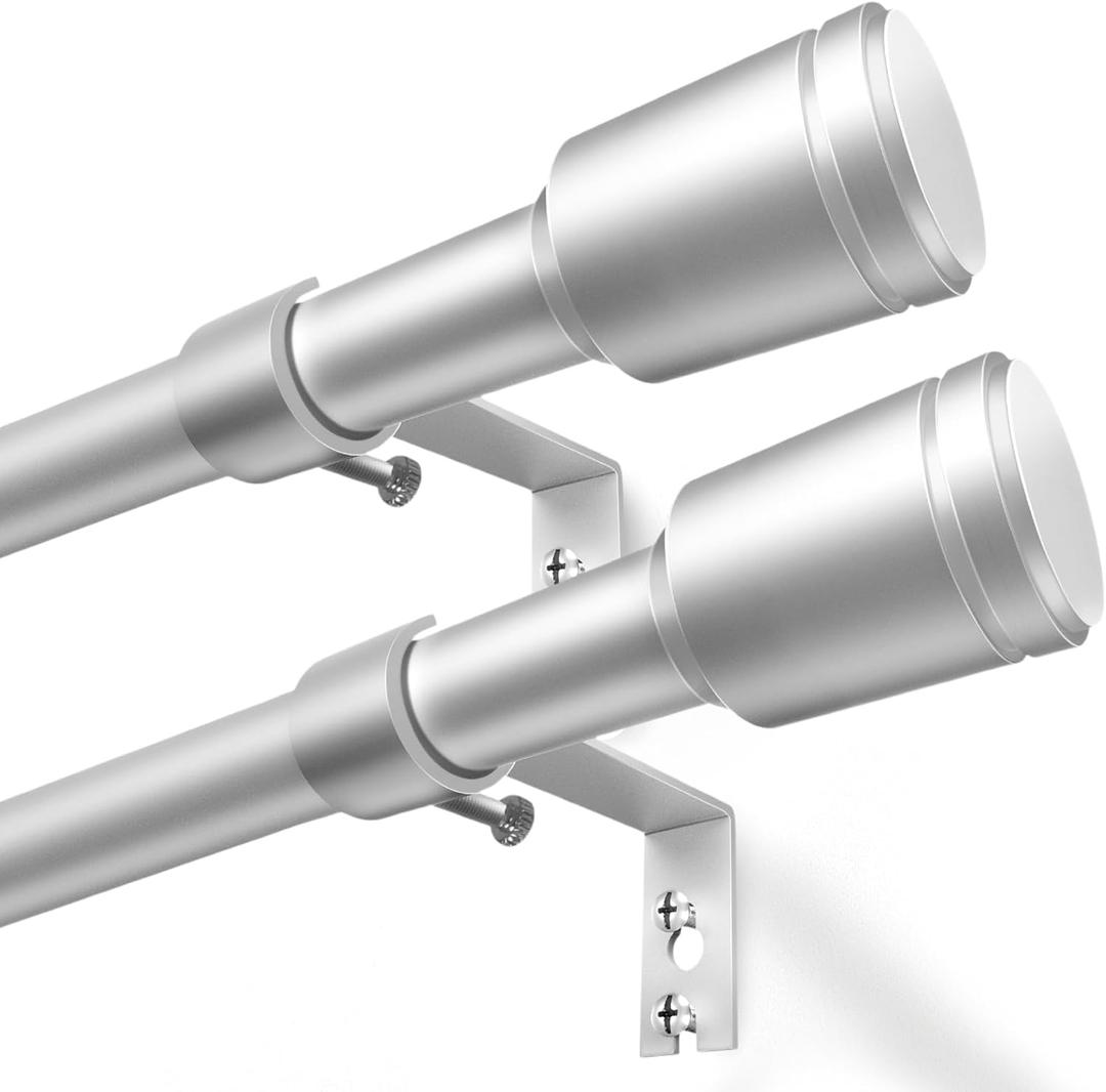 5/8 Diameter Curtain Rods 30-120 Inch, for 30-114 Inch Windows, Adjustable Splicing Silver Curtain Rods for Windows with Brackets, Window Rod Long Small Curtains Rod, Silver, 30-120"/2 Pack