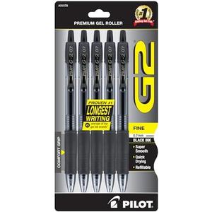 Pilot G2 Premium Gel Roller Pens 0.7, Fine Point Smooth Writing Pens Black, Pack of 5 30