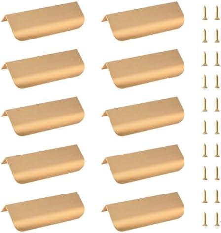 MOROBOR 10 PCS Aluminum Alloy Invisible Handle Wardrobe Handle for Cabinet Hardware Drawer, 120 mm/Brushed Gold
