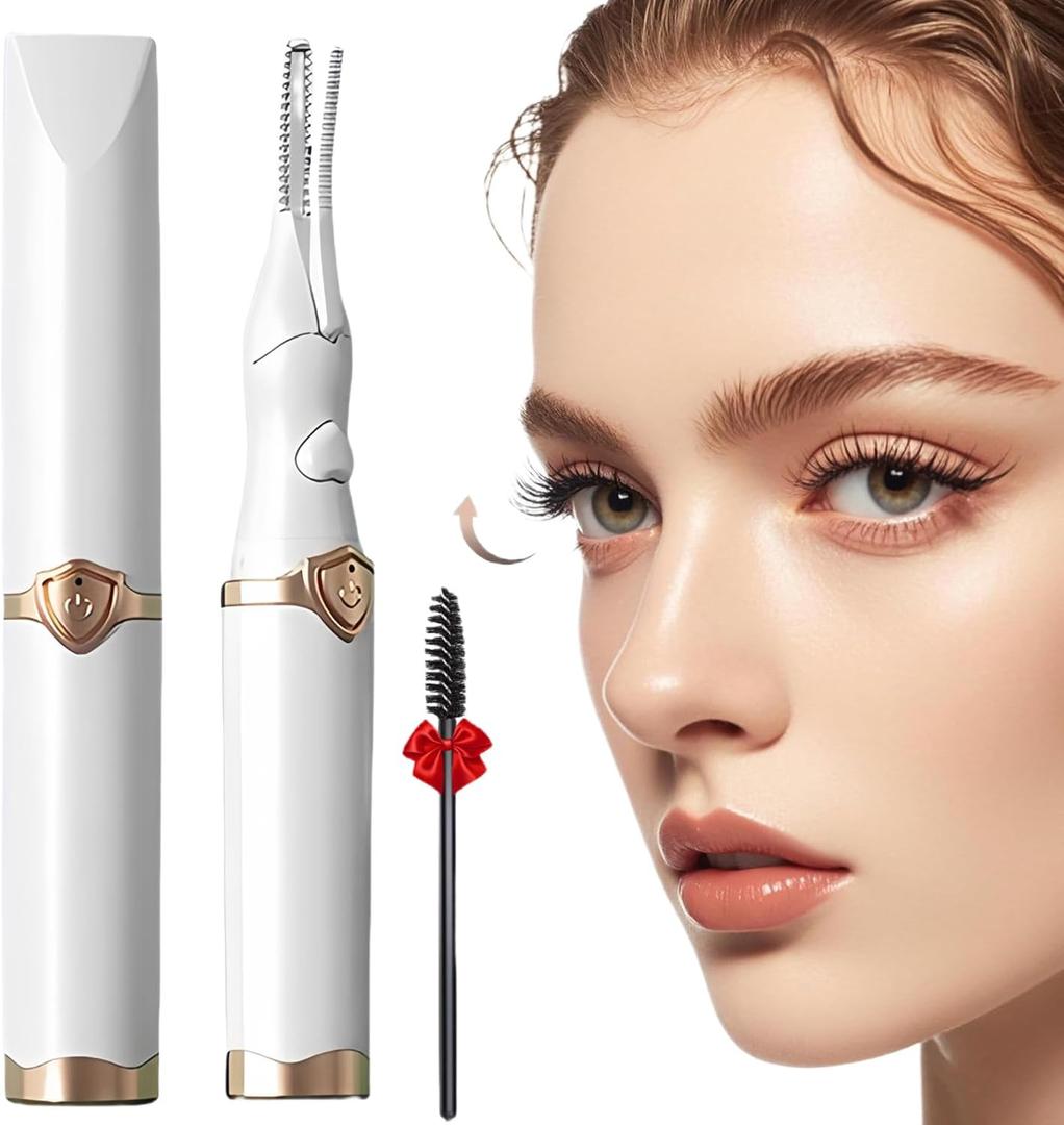 Heated Eyelash Curler, 2-in-1 Clip-Type Design, 3 Temperature Modes, USB Rechargeable Electric Eyelash Curler, 24H Long-Lasting Curl, Gift for Women, White-EA
