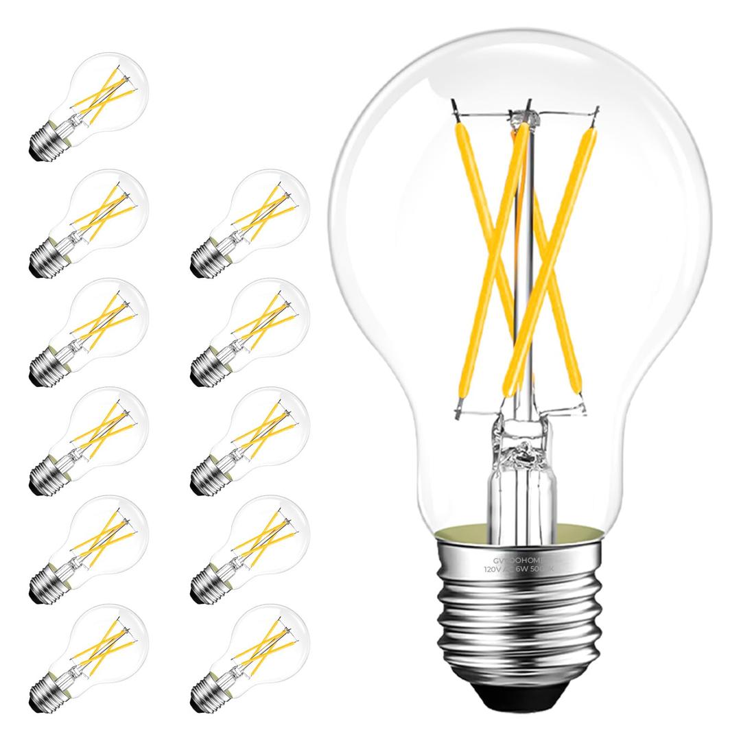 Stepless Dimmable A19 E26 LED Edison Bulbs, 60 Watt Equivalent 5000K