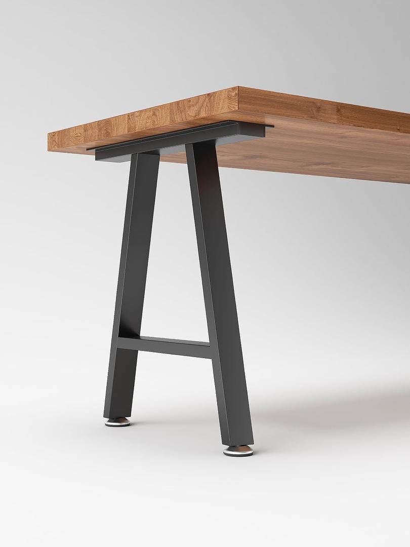 Metal Table Legs 28 inch Height x 17.7 inch Wide with Adjustable Protector Feet, Industrial & Rustic Style Heavy Duty Metal Furniture Legs for Desk/Table, (Bear Up to 800lb), Black, H-Shape Set of 2, H28" W17.7"