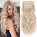 Clip in Long Wavy Synthetic Hair Extension 20 Inch 4PCS Ash Brown Mixed Light Blonde Hairpieces Fiber Thick Double Weft Hair Extension for Women(4pcs, 20Inch, Ash Brown Mixed Light Blonde)