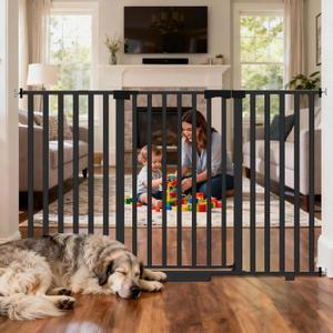 30"-62.5" Extra Wide Baby Gate for Doorways/Hallways,Pressure-Mounted Dog Gate Indoor for Stairs, Auto Close Pet Door for Child/pet Proof Safety, No Need Drilling,Black