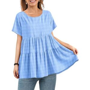 YESNO Women's Casual Short Sleeve Shirts Summer Floral Loose Tiered Swing Tunics Tops Blouses BEL L