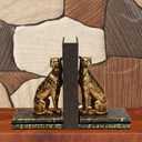 Comfy Hour 9.1" Gold Cheetah Egyptian Bastet Figurine Style Bookends, Antique Vintage Leopard Statue Home Decor, Heavy Duty Animal Book Stoppers Pair