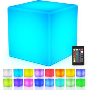 LOFTEK 12-inch LED Light Cube Stool, RGB Glowing Mood Night Light w/Remote