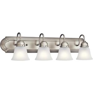 Kichler 30" 4-Light Vanity Bath Light in Brushed Nickel, Modern Bathroom Light with Clear Satin Etched Glass, (30" W x 8" H), 5338NIS