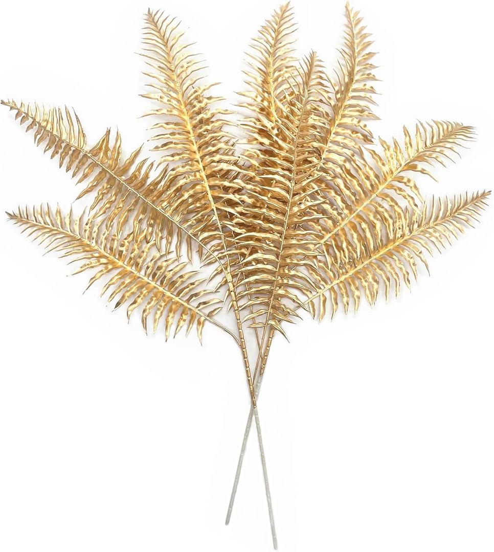 PASYOU Artificial Plants Christmas Decor, Gold Fake Flowers Shrubs Plastic Grass Leaves Indoor Outdoor Home Garden Party Hotel Verandah Wedding Event Faux DIY Decoration - 30 Inch Golden 2 Bunches