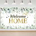 Mocsicka Welcome Home Backdrop Banner Green Leaves Welcome Home Backdrop We Missed You So Much Party Decor Family Reunion Patriotic Military Homecoming Returning Supplies