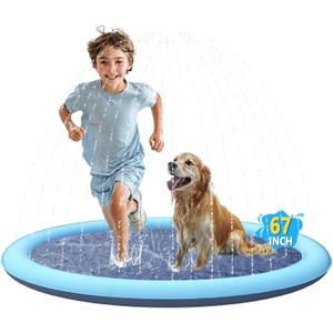 67" Splash Pad for Dogs, Non-Slip Sprinkler for Kids, Summer Outdoor Water Toys, Thicken Dog Pool, Blue
