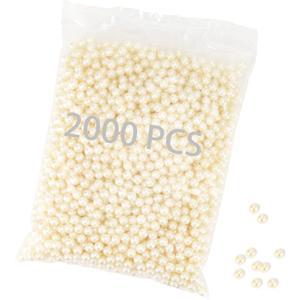 2000 Piece 8mm Round Pearls, Undrilled Art Faux Pearls, No Hole Loose Beads for Makeup Brushes, Vase Fillers, Wedding Decorations, Beige